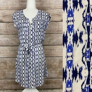 BB Dakota Ikat Print Button-Up Tie-Waist Shirt Dress